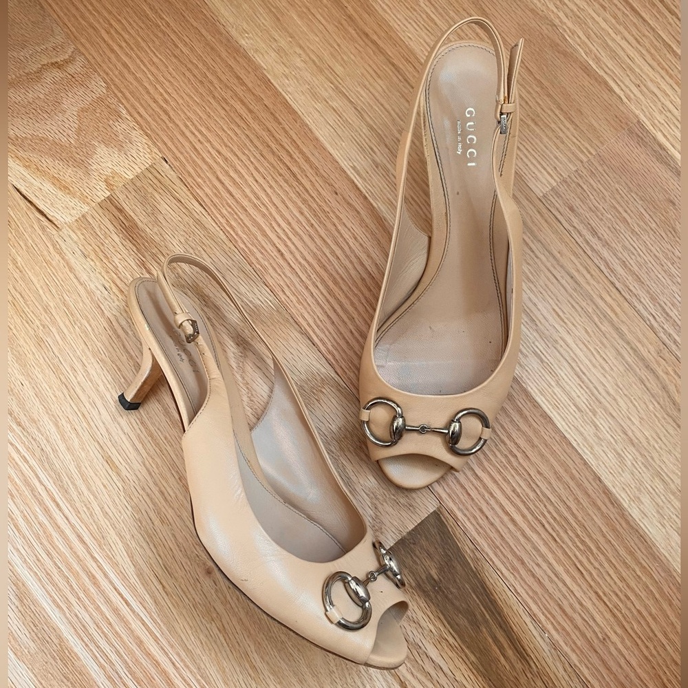 GUCCI Horsebit Kitten Heel Slingbacks